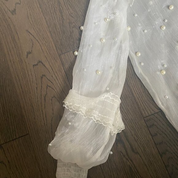 CHANEL BOUTIQUE PEARL TIE NECK BLOUSE - Picture 2 of 6